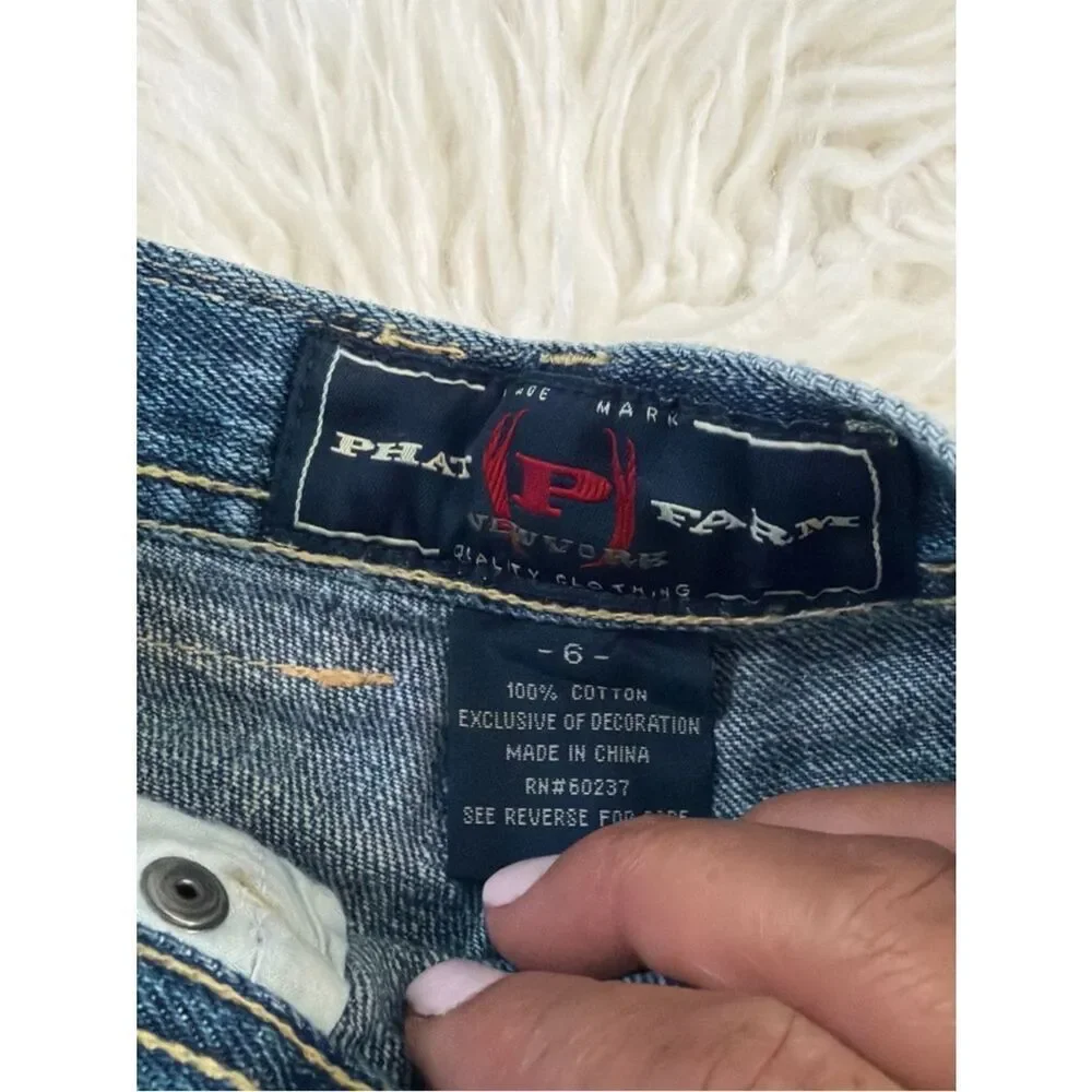 Phat Farm Women’s Washed Blue Denim Shorts Size 6